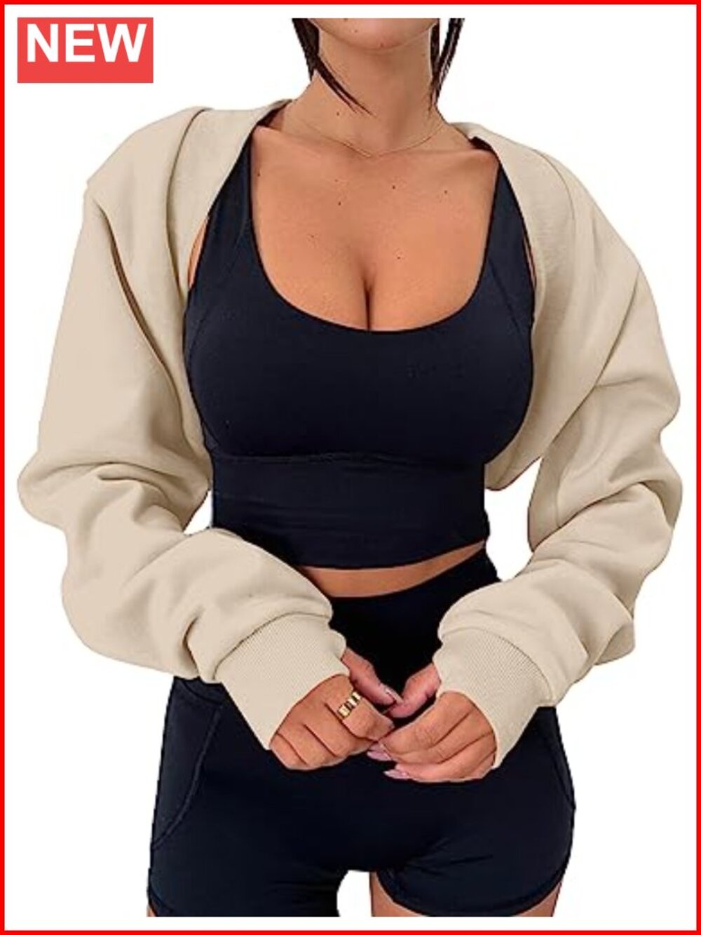 MISSACTIVER Long Sleeve Thumb Hole Bolero Shrug Fleece Loose Fit Cropped
